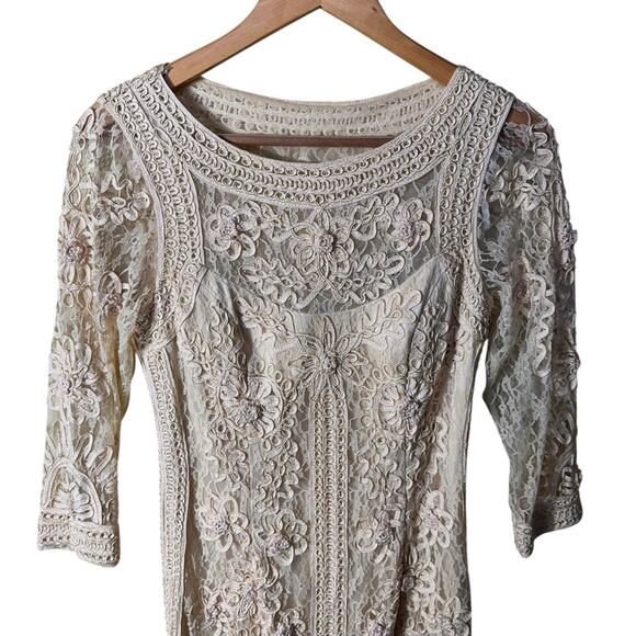 Sue Wong Tan Lace Bodycon Mini Dress Size 10 - Picture 3 of 13